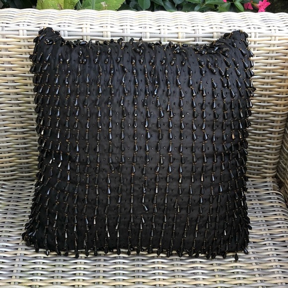 Bedding Pair Of Beaded Throw Accent Pillows Black